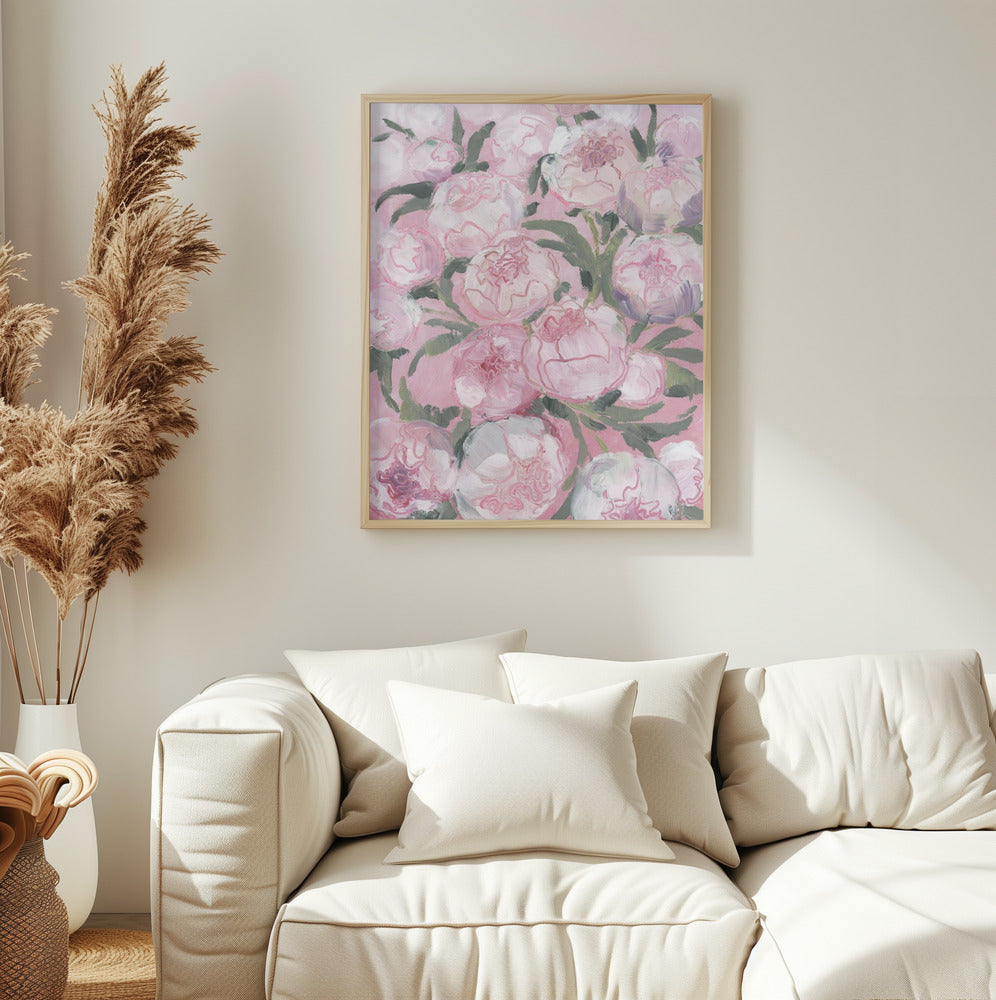 Pink Peonies Portrait Framed Printed Canvas - Mala Art Co.